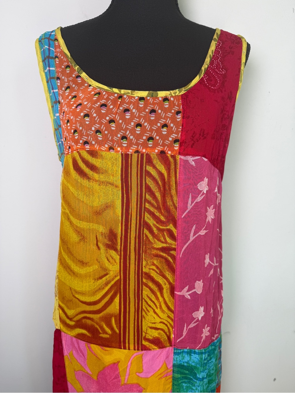 Sacred Threads Boho Hippie Patchwork Maxi Dress Sleeveless Rayon Multicolor Sz L - Picture 2 of 8